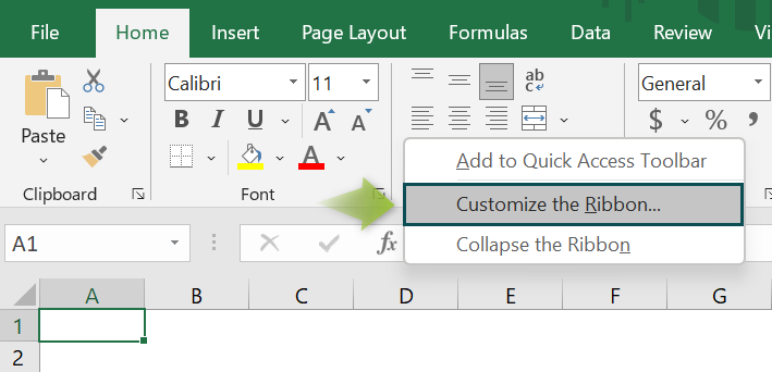 Customize Ribbon - Step 1