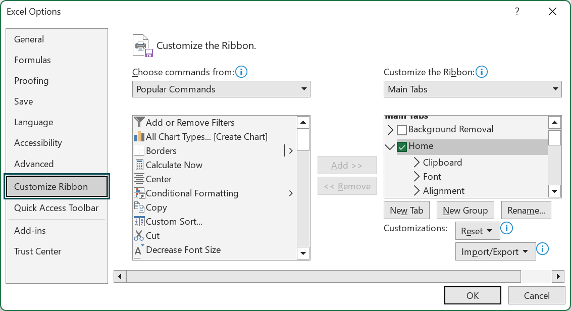 Customize Ribbon - Step 1c