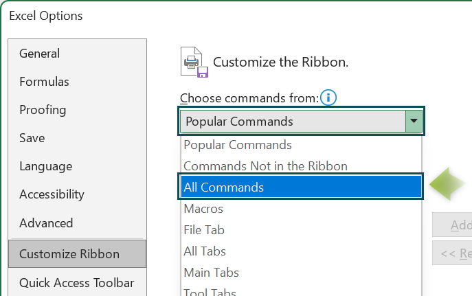 Customize Ribbon - Step 2