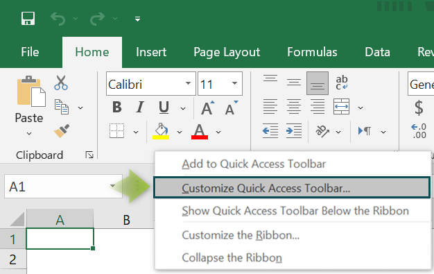 Customize Quick Access Toolbar - Step 1a