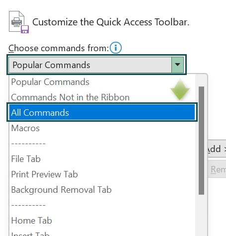 Customize Quick Access Toolbar - Step 2a