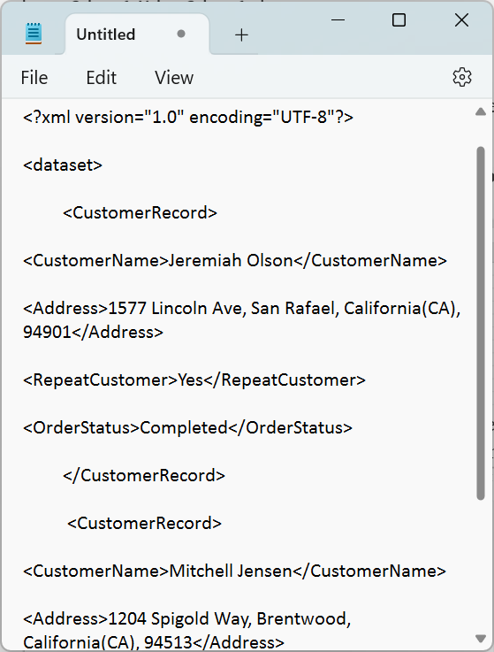 Example of Converting Excel Data to XML File Format - Step 1