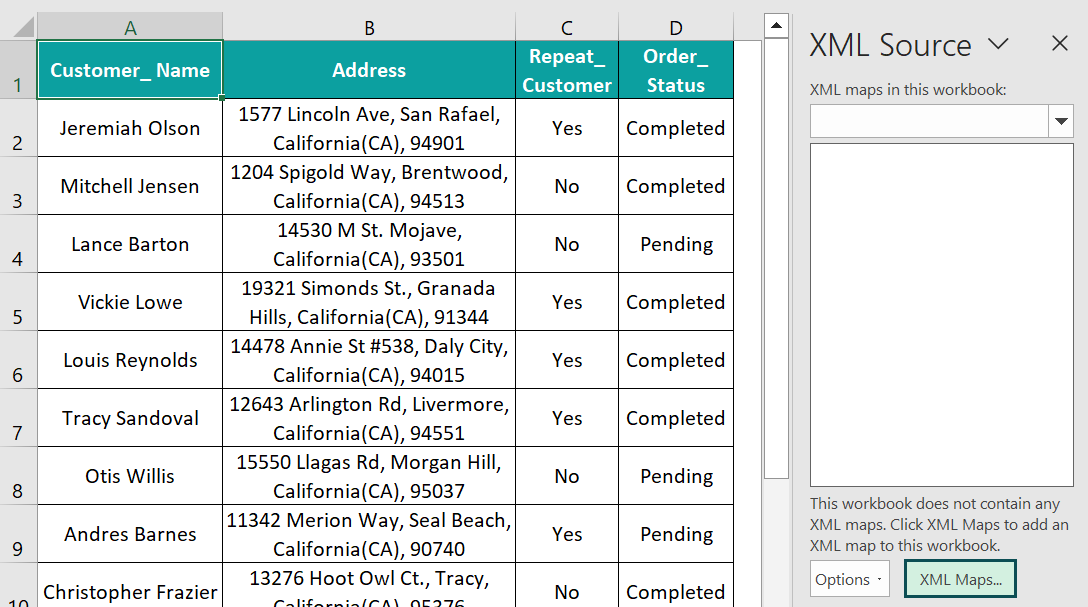 Example of Converting Excel Data to XML File Format - Step 5b