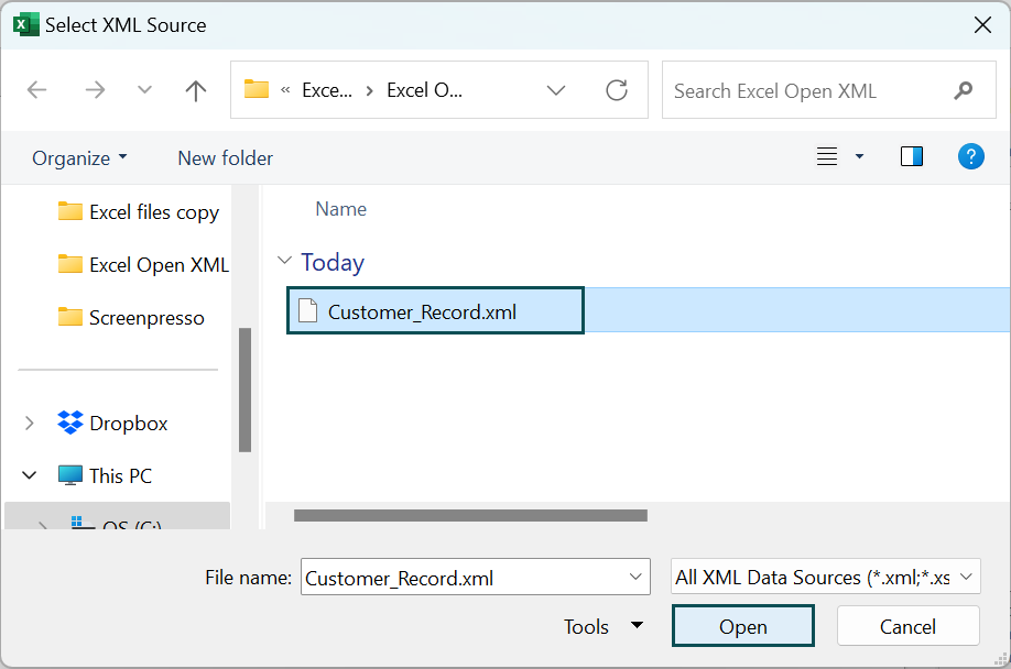 Example of Converting Excel Data to XML File Format - Step 6b