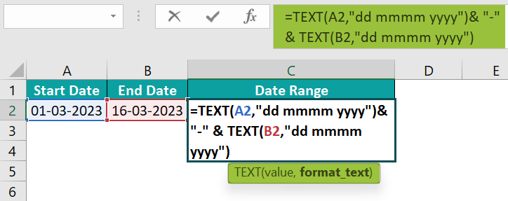 Example 2- Date Range in a Single Cell - Step 1