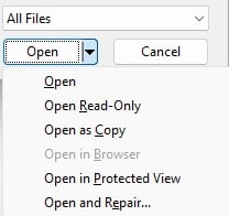 Excel Repair Files - Manual way - Step 3