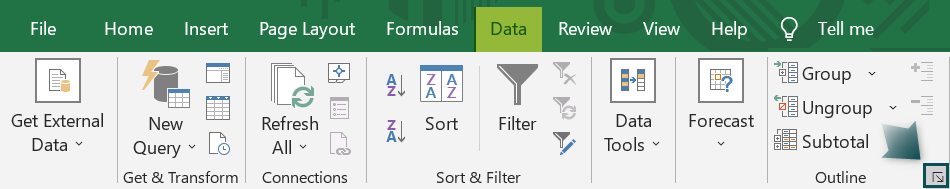 Excel Tabs - Data Tab - Outline 1