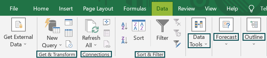Excel Tabs - Data Tab