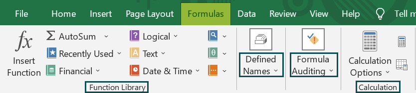 Excel Tabs - Formulas Tab