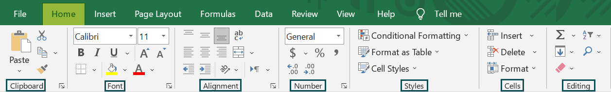 Excel Tabs - Home Tab