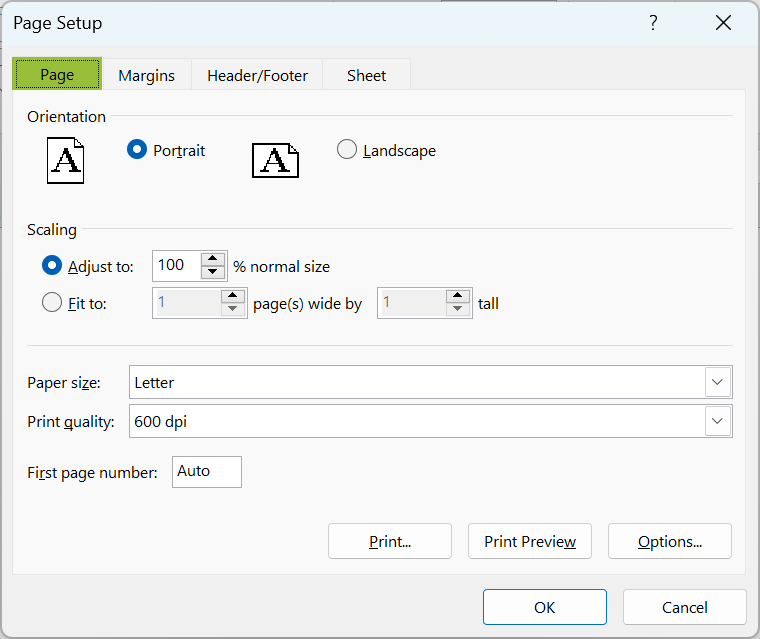 Excel Tabs - Page Layout Tab - Page Setup 2