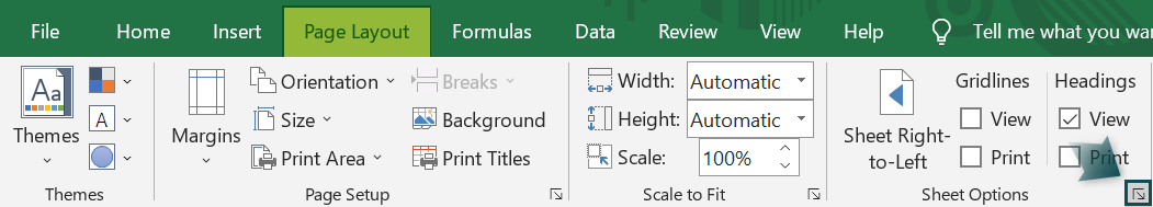 Excel Tabs - Page Layout Tab - Sheet Options 1