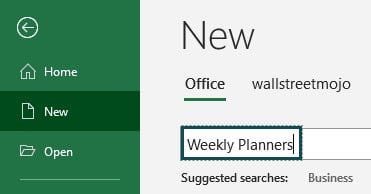 Excel Weekly plannar template - Example 1 - Step 1 -Search