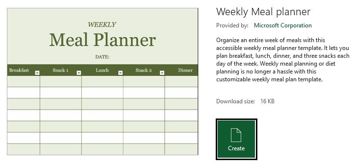 Excel Weekly planner template - Example 1 - Step 2 - create