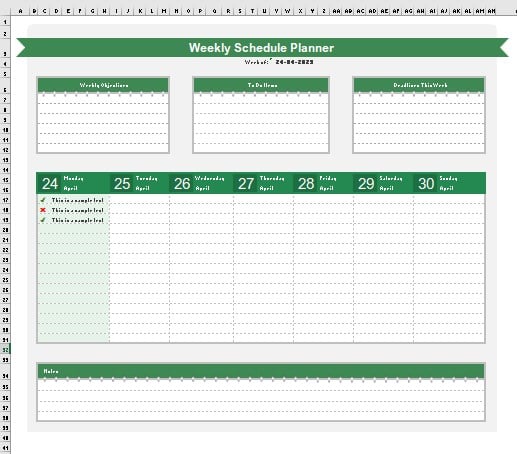 Excel Weekly plannar template - Intro - schedule planner