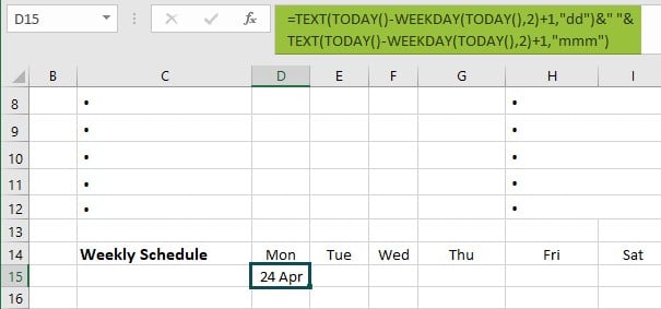 Excel weekly planner template - Example 2 - Step 10