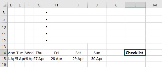 Excel weekly planner template - Example 2 - Step 12