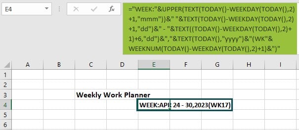 Excel weekly planner template - Example 2 - Step 4