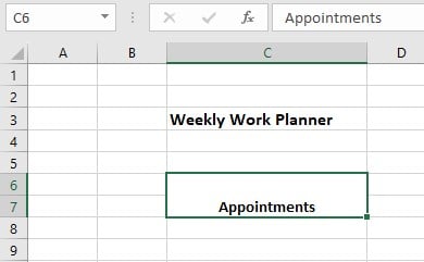 Excel weekly planner template - Example 2 - Step 5- appointments