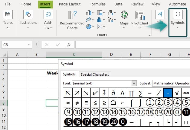 Excel weekly planner template - Example 2 - Step 6