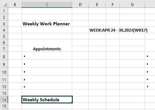 Excel weekly planner template - Example 2 - Step 8