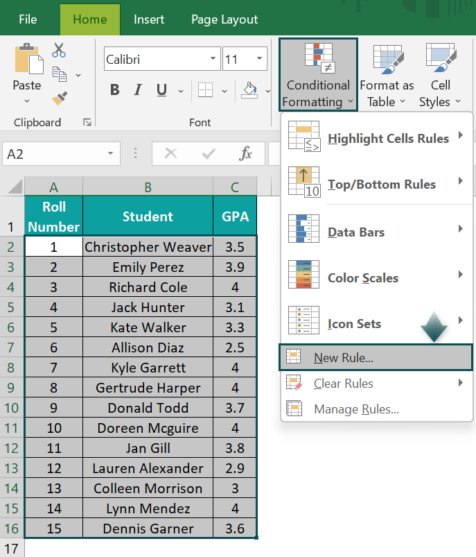 Example 2 - Using Conditional Formatting - Step 1