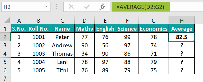 AVERAGE Function - Step 2