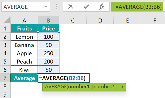 AVERAGE Function Example - Step 4