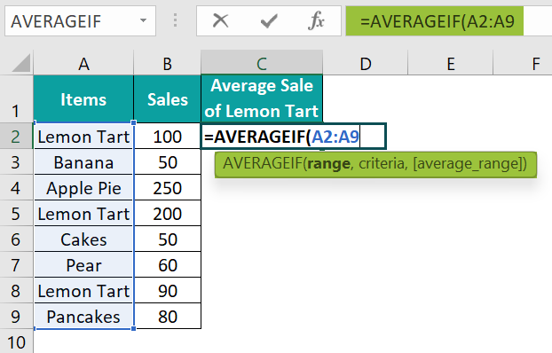 AVERAGEIF Function Example - Step 3
