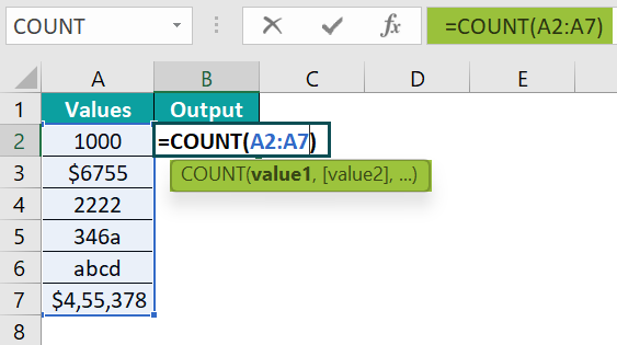 COUNT Function Example - Step 4
