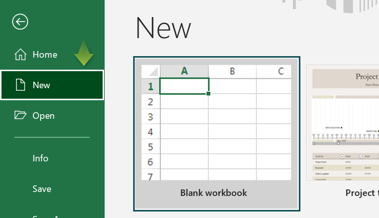 Open a blank workbook from an open workbook - Step 1b
