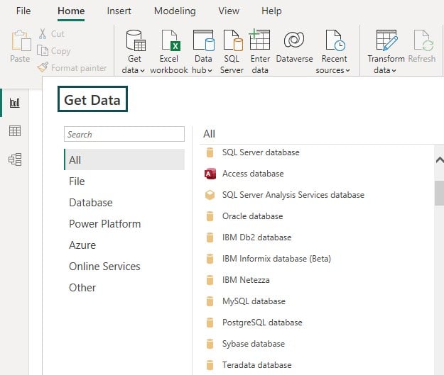 Power BI Tutorial - Get Data - Dialog