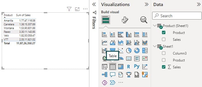 Power BI Tutorial - Step 2 - Table