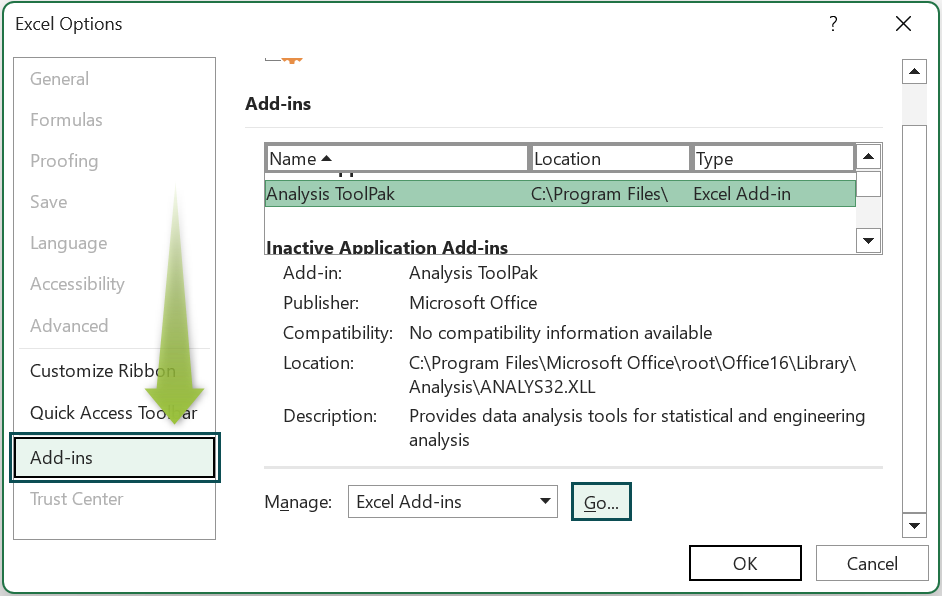 Example 2 - Remove Excel Add-in to Fix Excel Not Responding Error - Step 4