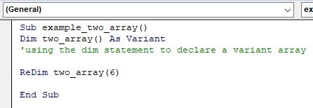 VBA Redim - Example 2 - Step 1
