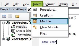VBA format - use - Step 1 - Module