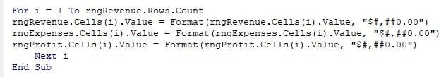 VBA format - use - currency format - step 4