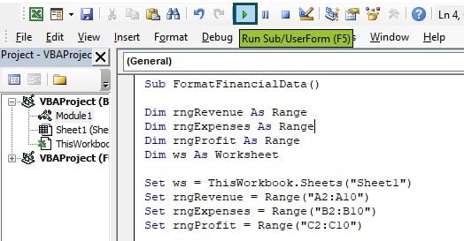 VBA format - use - currency format - step 5