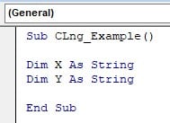 Vba clng function - Example 1 - Step 1
