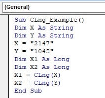 Vba clng function - Example 1 - Step 3