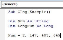 Vba clng function - Example 2 - Step 2