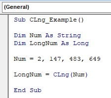 Vba clng function - Example 2 - Step 3