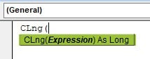 Vba clng function syntax