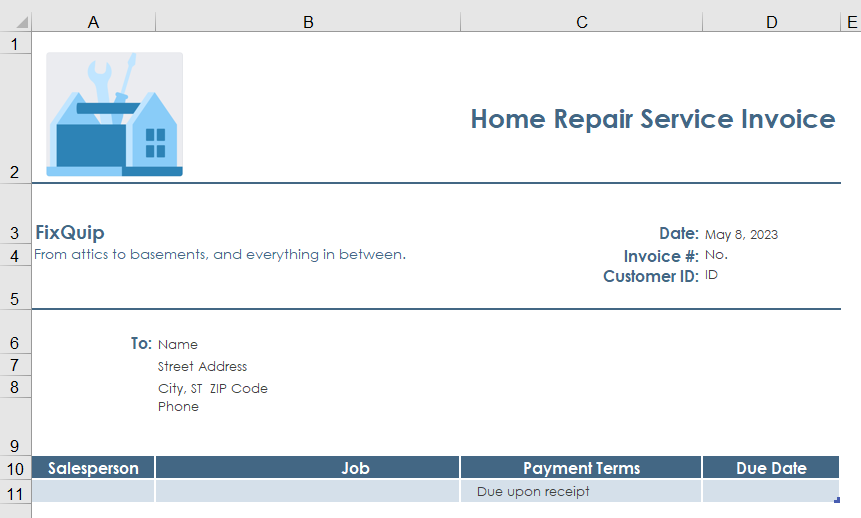 Blank Invoice Excel Template - How to Create - Step 11b