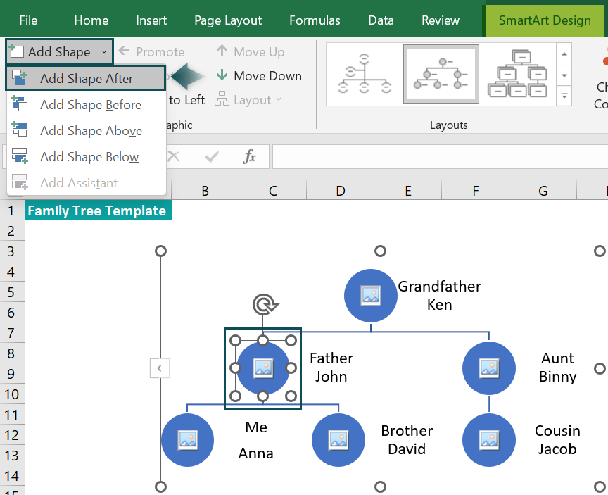 Excel Family Tree Template - FAQ 1 - Step 4a