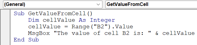 Get Value from Cell in Excel VBA - Example 2 - Step 1