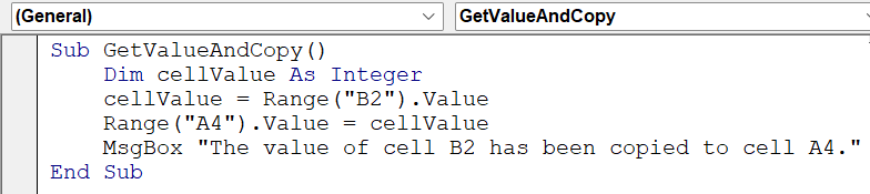 Get Value from Cell in Excel VBA - Example 3 - Step 1d
