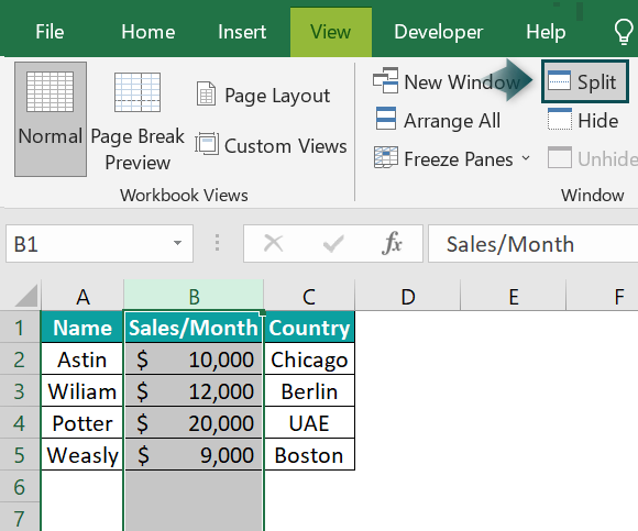 Split Panes in Excel - Example 2 - Step 4