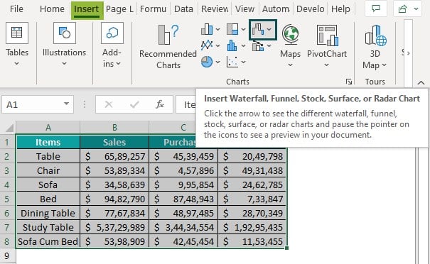 Surface Chart in Excel - Example 1 - Step 3