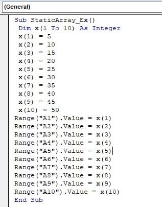 VBA arrays Function - Example 1 - Code